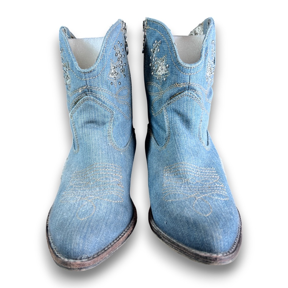 Zigi Soho Denim Western Cowboy Boots Star Rhinestone Y2K Womens 10 - Picture 2 of 11